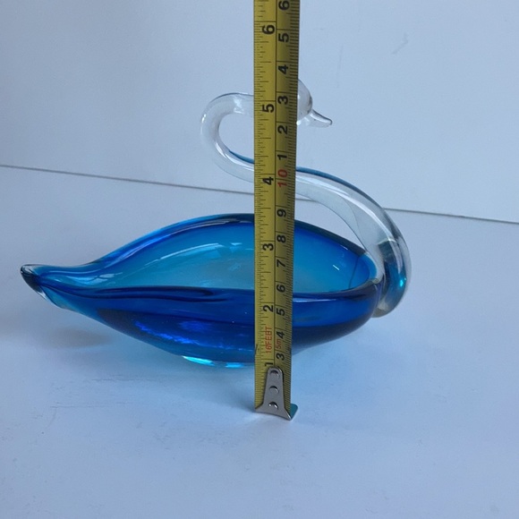 Blue art glass swan clear glass neck and head candy trinket dish Duncan Miller? - Picture 15 of 15